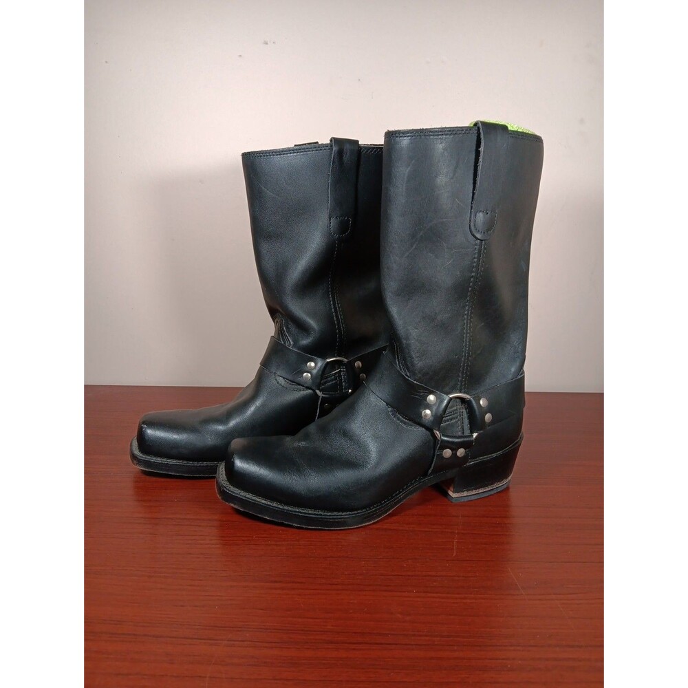 Vintage Diamond J Harness Moto Boots 9.5 D Black Leather  #43612 Made In USA